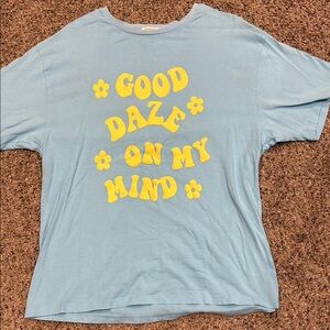 Blue Graphic Tee with Yellow Print